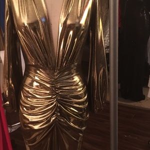 Gold liquid metallic stretch knit gown